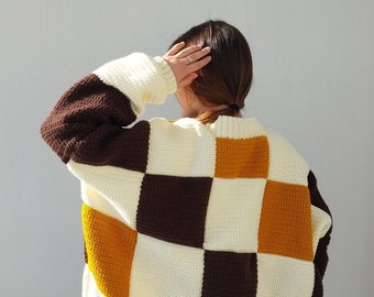 PATCHWORK CARAMEL CARDIGAN handknit