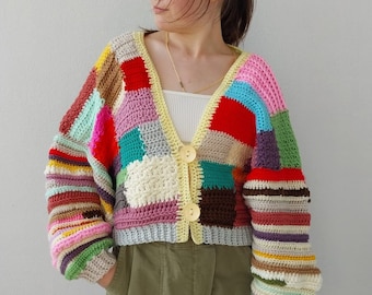 UNIQUE STYLE CARDIGAN patchwork handknit