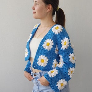 HANDMADE CROCHET CARDIGAN patchwork handknit daisy