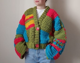UNIQUE DESIGN CARDIGAN crochet patchwork handknit