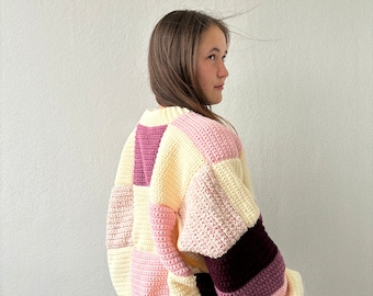 Crochet Pink Cardigan handknit patchwork