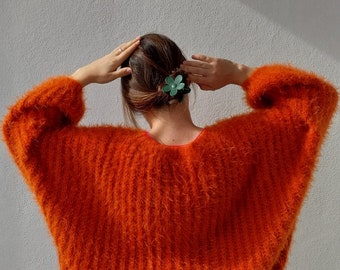 HANDKNIT FLUFFY CARDIGAN orange