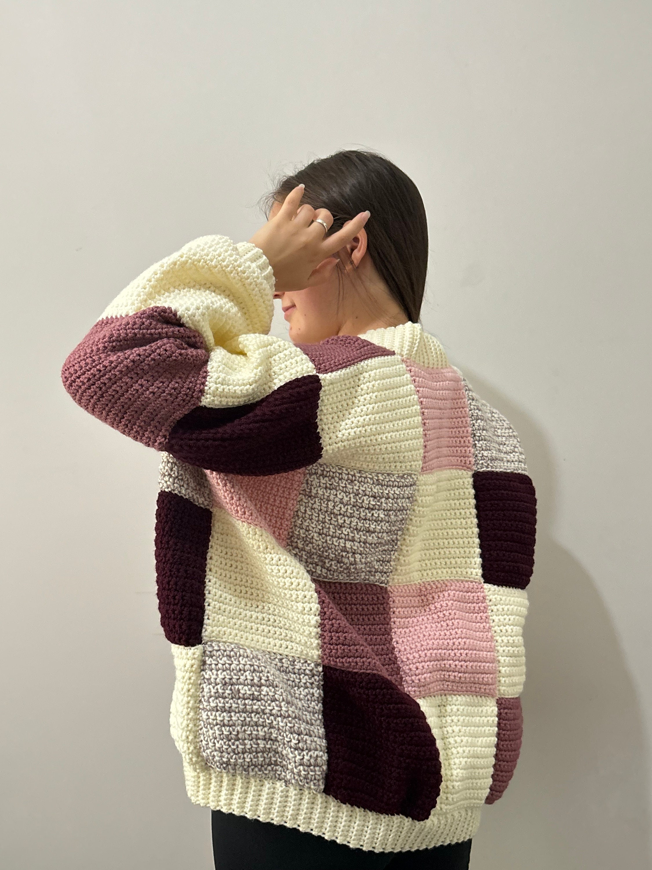 Patchwork Pink Cardigan Crochet Handknit - Etsy