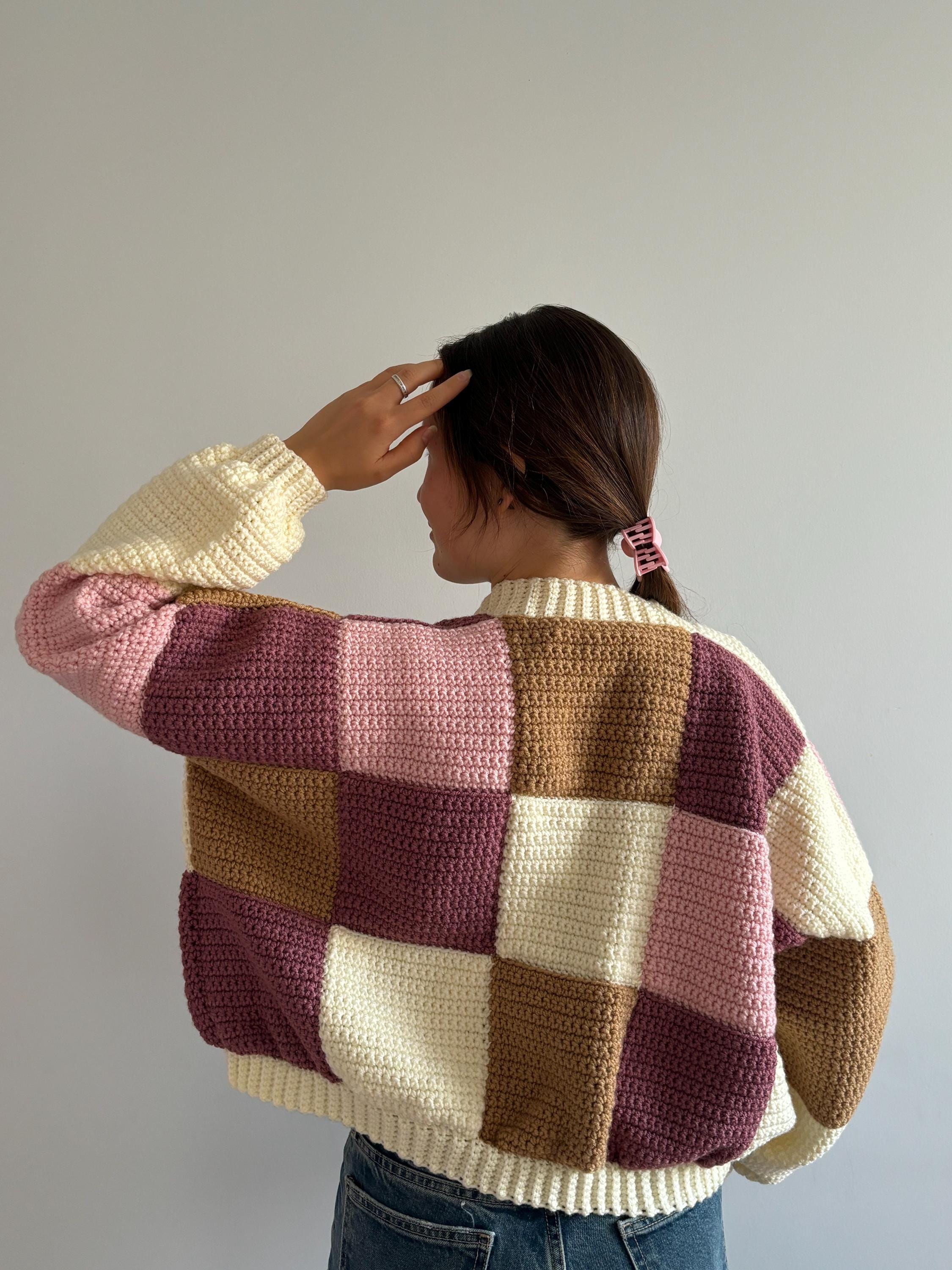 Pink Brown Patchwork Cardigan - Etsy