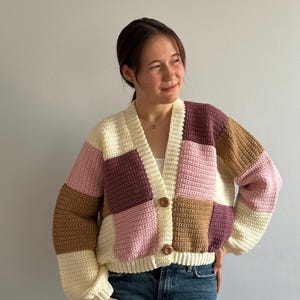 Pink Brown Patchwork Cardigan