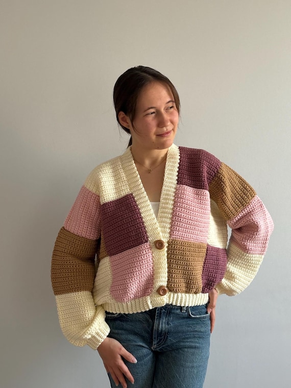 Pink Brown Patchwork Cardigan - Etsy