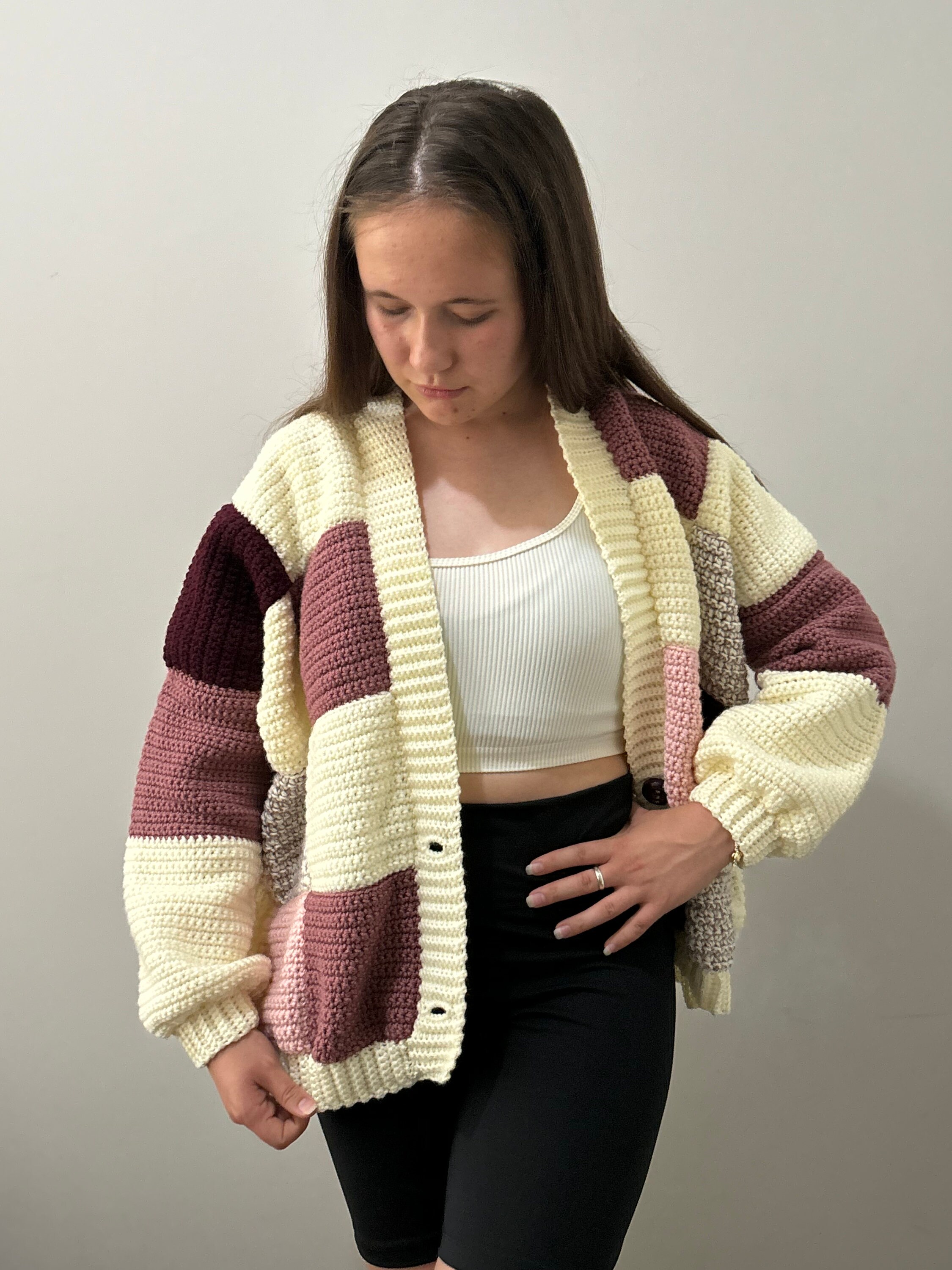Patchwork Pink Cardigan Crochet Handknit - Etsy Canada