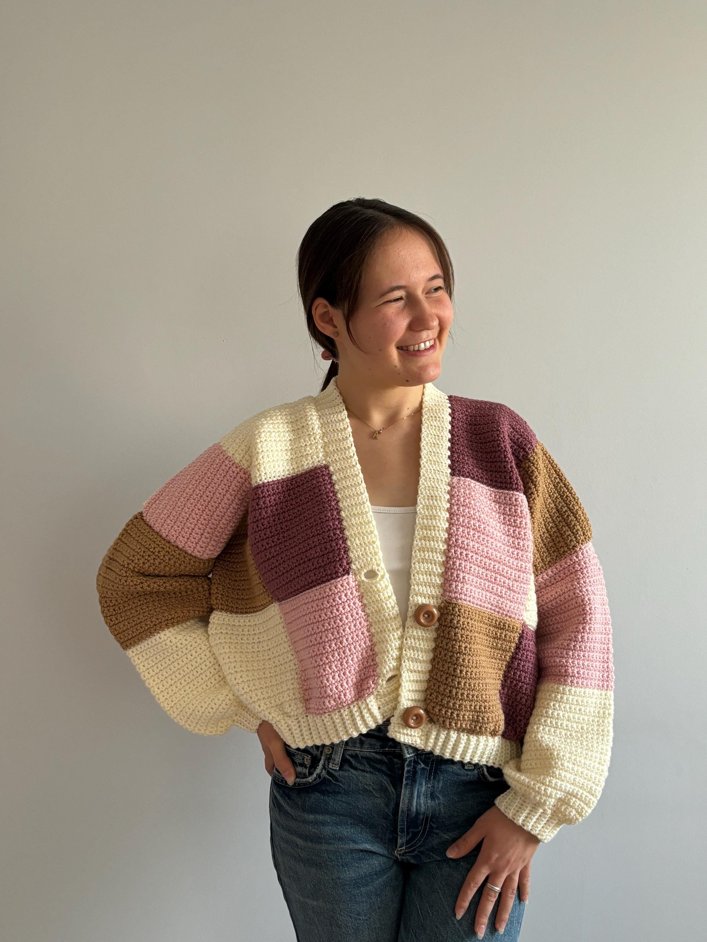 Pink Brown Patchwork Cardigan - Etsy