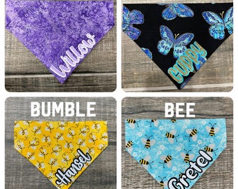 Dragonflies, Bees, Butterflies Personalized Dog Bandana (Over the Collar) Custom Bandana, Cat Bandana, Slip on Bandana, Dog Scarf, Leash