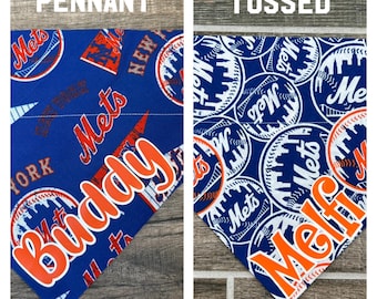 Mets Personalized Dog Bandana (Over the Collar) Baseball, Custom Bandana, Cat Bandana, Slip on Bandana, Dog Scarf, Leash, Gift