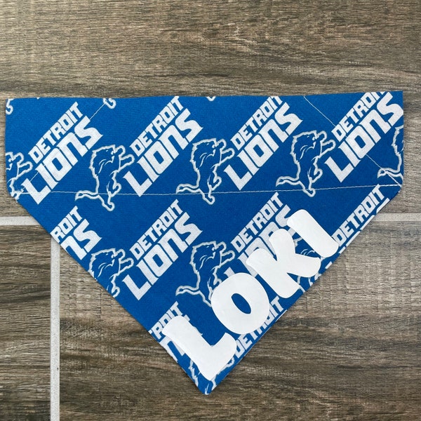 Lions Personalized Dog Bandana (Over the Collar) Detroit, Football, Custom Bandana, Cat Bandana, Slip on Bandana, Dog Scarf, Leash, Gift