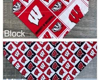 Badgers Personalized Dog Bandana (Over the Collar) University, Custom Bandana, Cat Bandana, Slip on Bandana, Dog Scarf, Leash, Gift