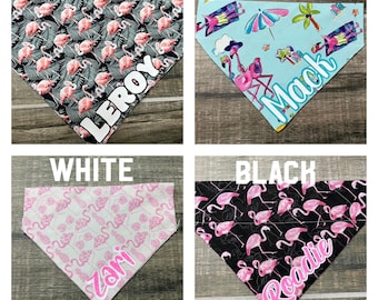 Flamingo, Summer Fun, Beach Personalized Dog Bandana (Over the Collar) Custom Bandana, Cat Bandana, Slip on Bandana, Dog Scarf, Leash, Gift
