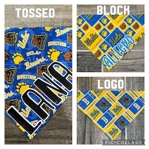 Bruins Personalized Dog Bandana (Over the Collar) University, Custom Bandana, Cat Bandana, Slip on Bandana, Dog Scarf, Leash, Gift