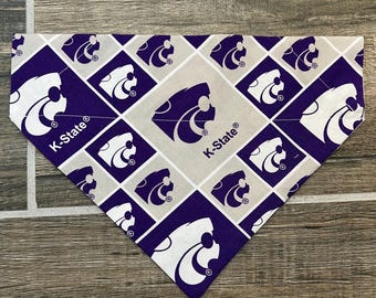 Kansas Personalized Dog Bandana (Over the Collar) University, Custom Bandana, Cat Bandana, Slip on Bandana, Dog Scarf, Leash, Gift