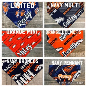 Bandana personalizada para perro de los Broncos (sobre el collar), bandana personalizada de fútbol, bandana para gato, bandana sin cordones, bufanda para perro, correa, regalo