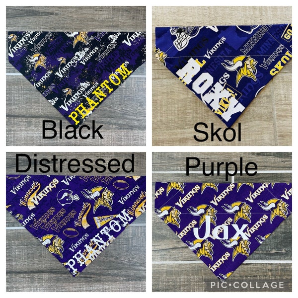 Vikings Personalized Dog Bandana (Over the Collar) Football, Custom Bandana, Cat Bandana, Slip on Bandana, Dog Scarf, Leash, Gift