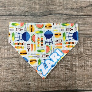 Summer BBQ Party Personalized Dog Bandana (Over the Collar) BBQ, Grill, Custom Bandana, Cat Bandana, Slip on Bandana, Dog Scarf, Leash, Gift