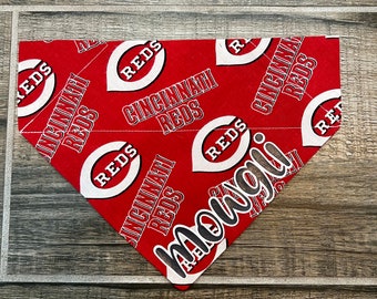 Reds Personalized Dog Bandana (Over the Collar) Baseball, Custom Bandana, Cat Bandana, Slip on Bandana, Dog Scarf, Leash, Gift