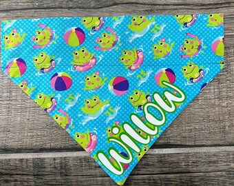 Frogs in Pool Personalized  Dog Bandana (Over the Collar) Custom Bandana, Cat Bandana, Slip on Bandana, Dog Scarf, Leash, Gift