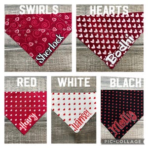 Red Hearts Valentines Personalized Dog Bandana (Over the Collar) Heart, Custom Bandana, Cat Bandana, Slip on Bandana, Dog Scarf, Leash, Gift