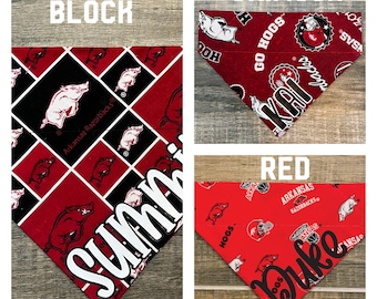 Razorbacks Personalized Dog Bandana (Over the Collar) College, Custom Bandana, Cat Bandana, Slip on Bandana, Dog Scarf, Leash, Gift