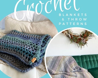 Crochet PATTERN Bundle - Crochet Blankets & Throws - FIVE (5) Crochet Blanket Patterns