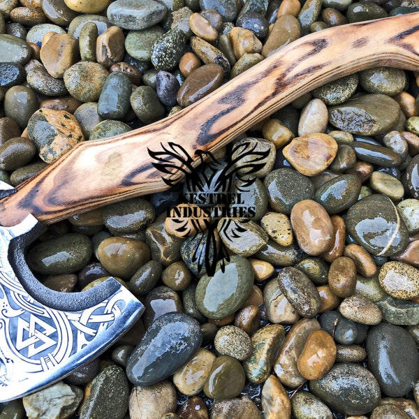 Custom Gift Forged Carbon Steel Viking Axe with Ash Wood Shaft, Viking Bearded Camping Axe, Best Birthday & Anniversary Gift For Him VA-144