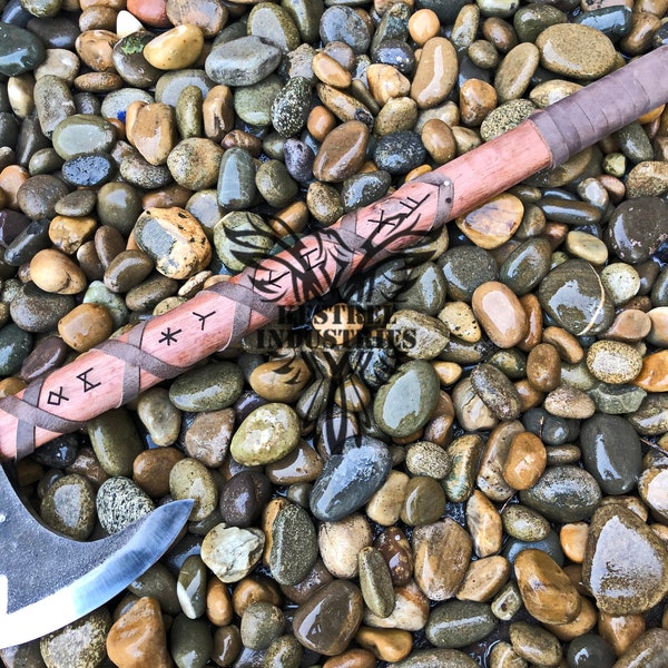 Nordic Custom Forged Carbon Steel Viking Axe with Rose Wood Shaft, Camping Axe, Ragnar's Axe, Battle Axe, Handmade Axe, Gift Axe, Grooms Axe