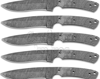 Lot of 5 Damascus Steel Blank Blade Knife for Knife Making Supplies, Knife Making Supplies Blank Blades, Handmade Damascus Steel Blades