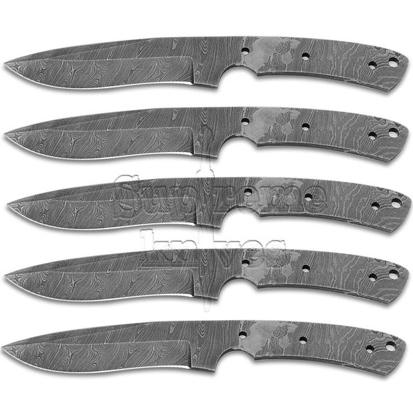 Lot of 5 Damascus Steel Blank Blade Knife for Knife Making Supplies, Knife Making Supplies Blank Blades, Handmade Damascus Steel Blades