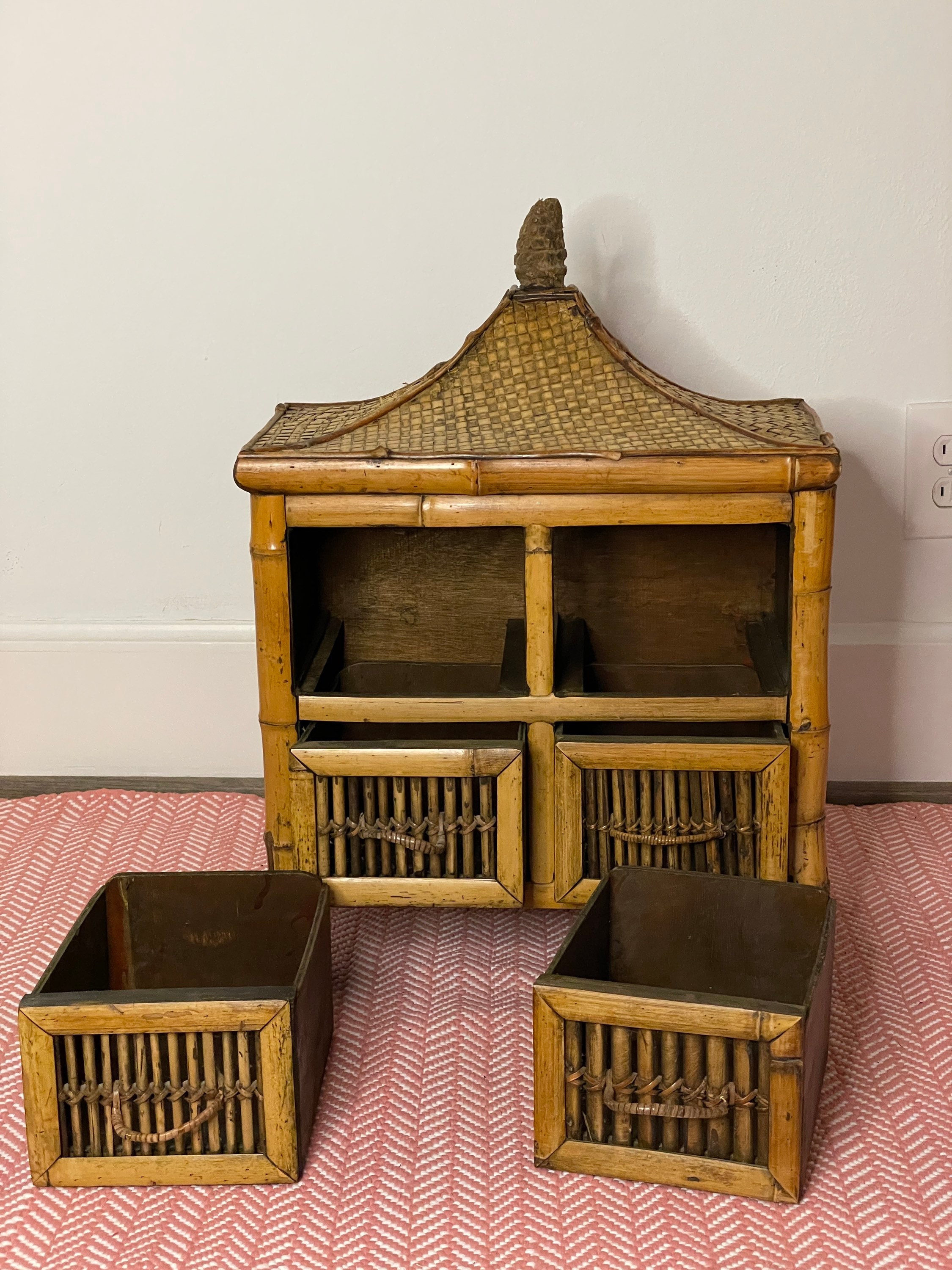 Vintage Bamboo Tabletop Drawer Unit Rattan Organizer Small Etsy