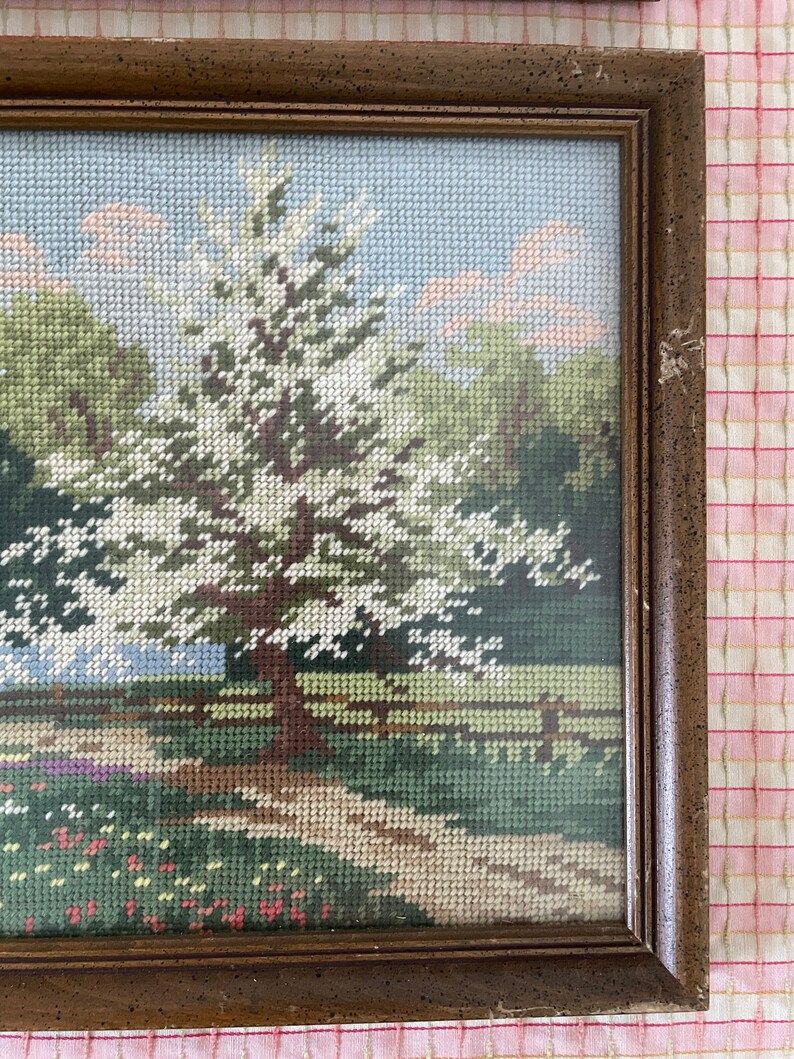 Pair of Vintage Needlepoint Framed Wall Art Grandmillennial Etsy