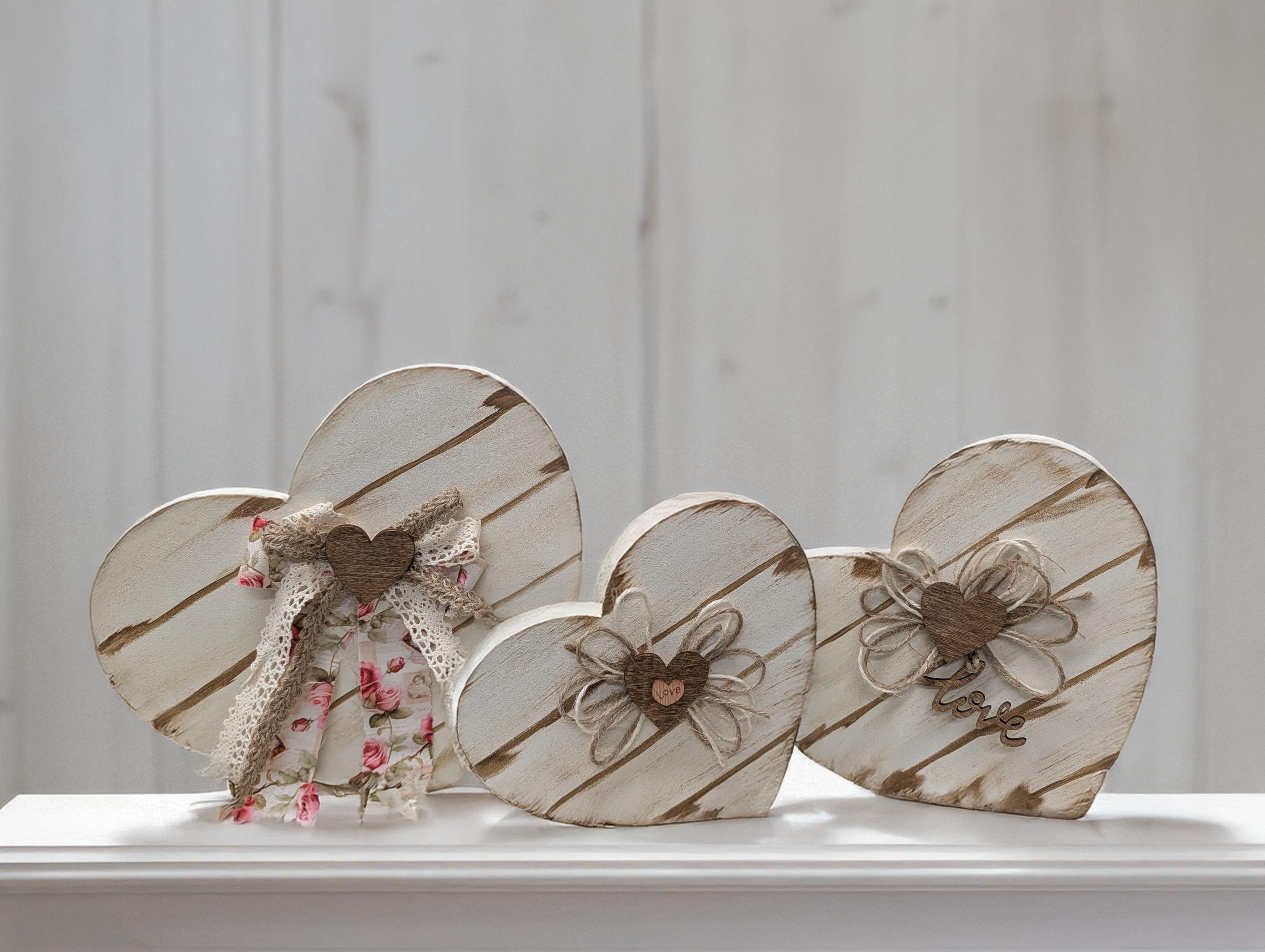 Rustic Heart Collection Rustic Wooden Heart Decor Set of 3 | Farmhouse Shelf Sitter Neutral ...