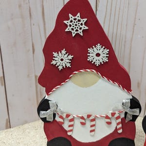 Festive Santa Gnome - Christmas Tabletop Decor Shelf Sitter Made of Wood. Leaning Gnome Tiered Tray rustic decor