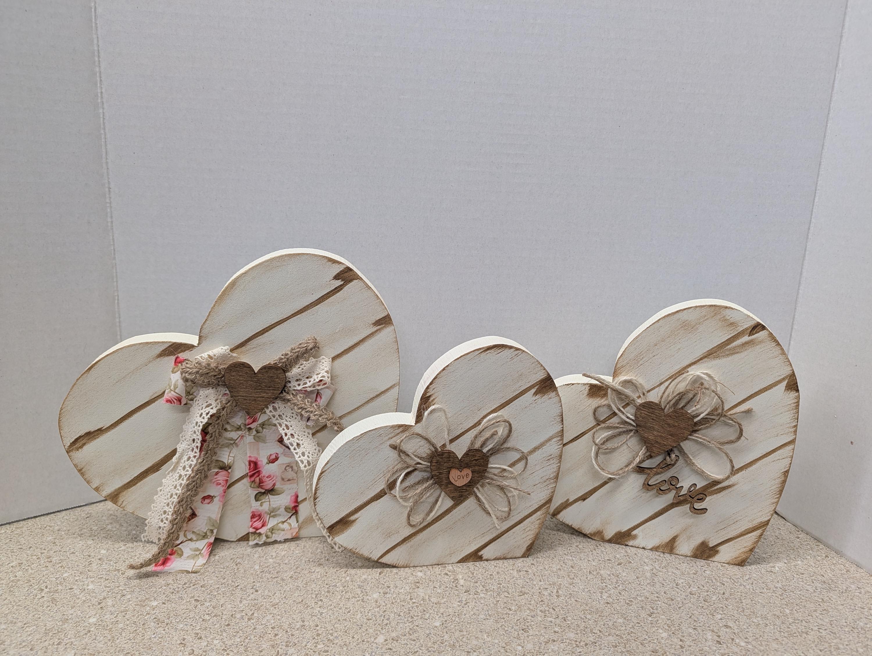 Small Rustic Heart Rustic Wooden Heart Decor Set of 3 | Farmhouse Shelf Sitter Neutral ...