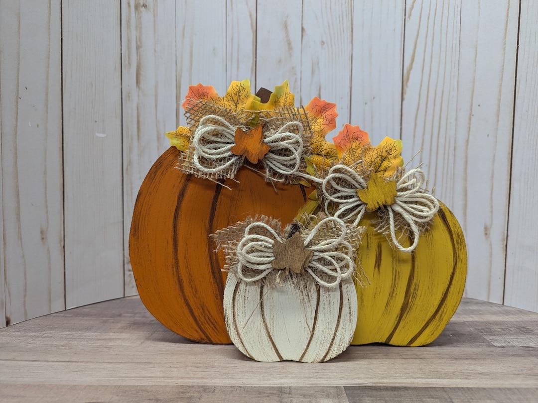 Hand-painted Double Pumpkin - Fall Wood Decor Autumn Tabletop Decor ...
