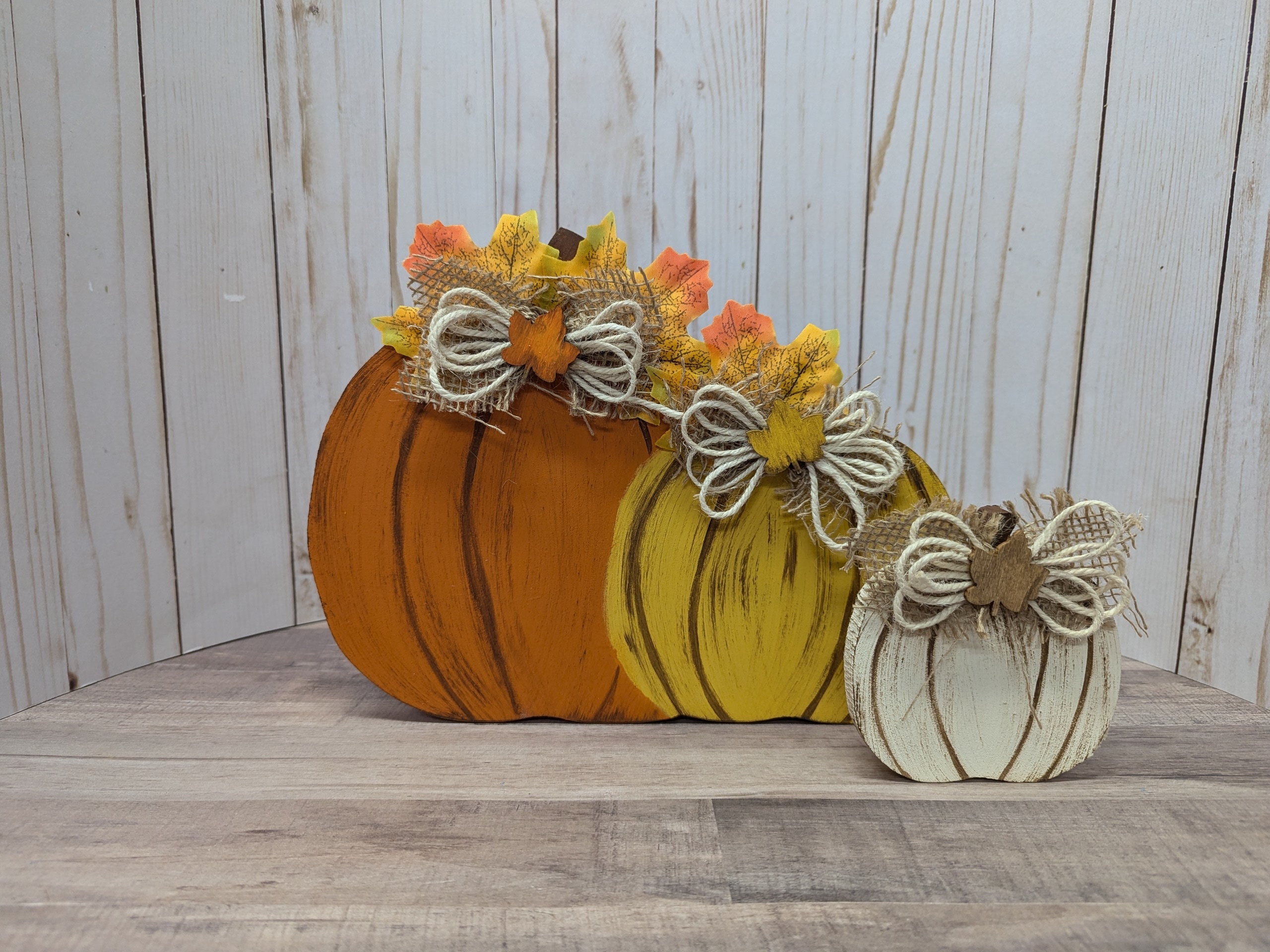 Hand-painted Double Pumpkin - Fall Wood Decor Autumn Tabletop Decor ...