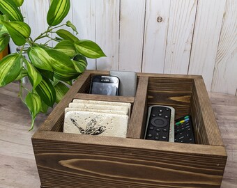 Rustic Wooden Remote Caddy | Wooden Remote Box | Remote Control Storage | Remote Organizer | Box for Coasters