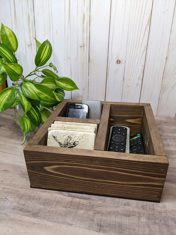 Rustic Wooden Remote Caddy | Wooden Remote Box | Remote Control Storage | Remote Organizer | Box for Coasters
