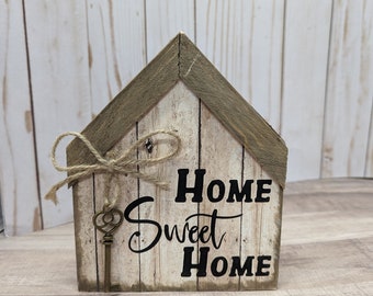 Rustic Home Sweet Home Shelf Sitter with Key Accent- Tiered Tray- house warming gift