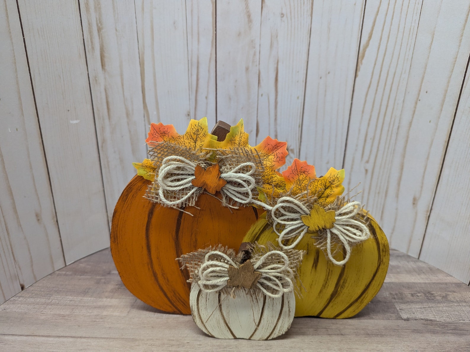 Hand-painted Double Pumpkin - Fall Wood Decor Autumn Tabletop Decor ...