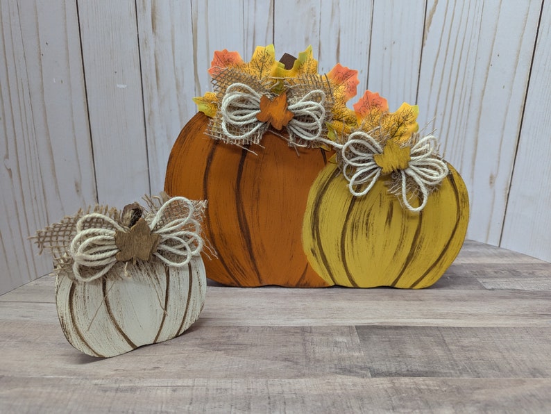 Hand-painted Double Pumpkin - Fall Wood Decor Autumn Tabletop Decor ...