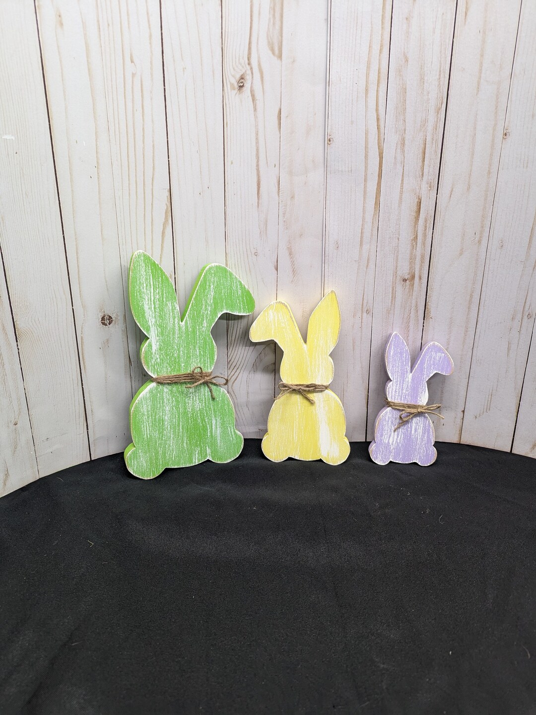 Pastel Easter Bunnies Shelf Sitter Set W/ Jute Twine Bows Handcrafted ...