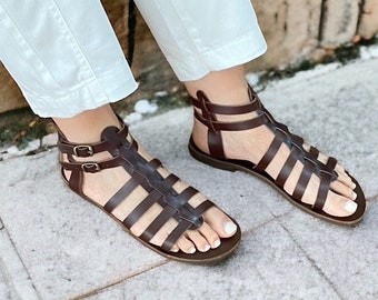 Gladiator leather sandals women, Greek sandals, sandals women, leather sandals, handmade sandals, gladiator brown sandals, summer