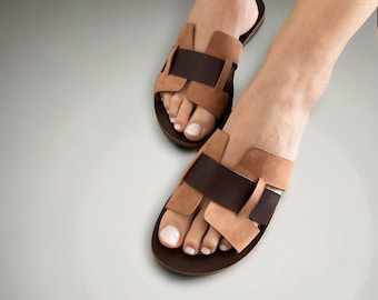 Sandales pour femme en provenance de Grèce fabriquées à la main en cuir véritable Sandales marron
