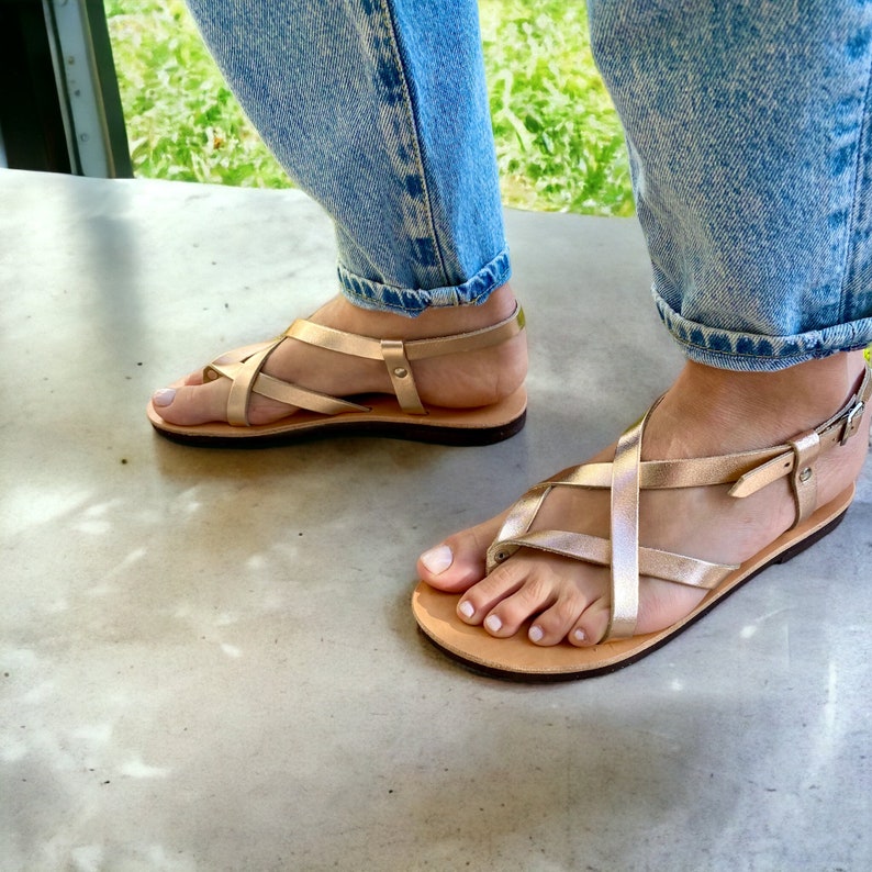 Silver sandals women Leather sandals Made in Greece Strap sandals Slingback sandals Gift for Women Rose gold in photo