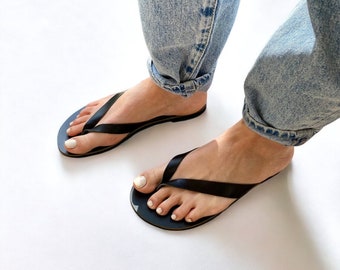 Flip flop sandalen leer, zwarte sandalen, Griekse sandalen, damessandalen, cadeau vrouwen!!