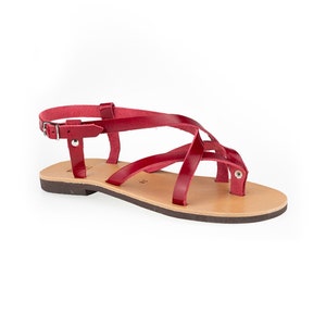 Silver sandals women Leather sandals Made in Greece Strap sandals Slingback sandals Gift for Women Red in photo