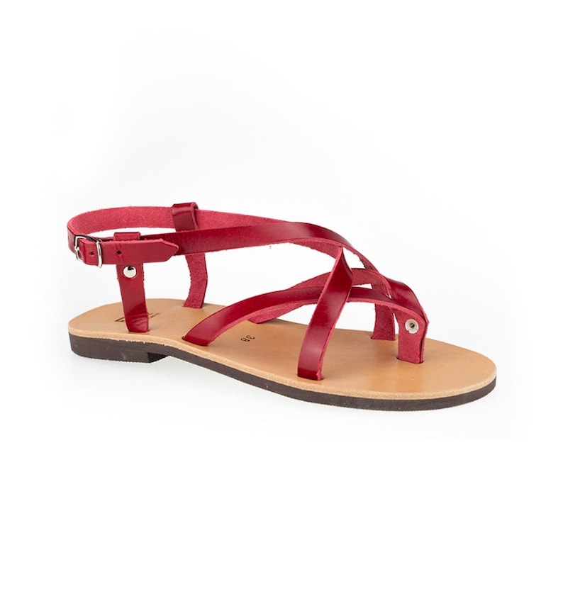 Silver sandals women Leather sandals Made in Greece Strap sandals Slingback sandals Gift for Women Red in photo